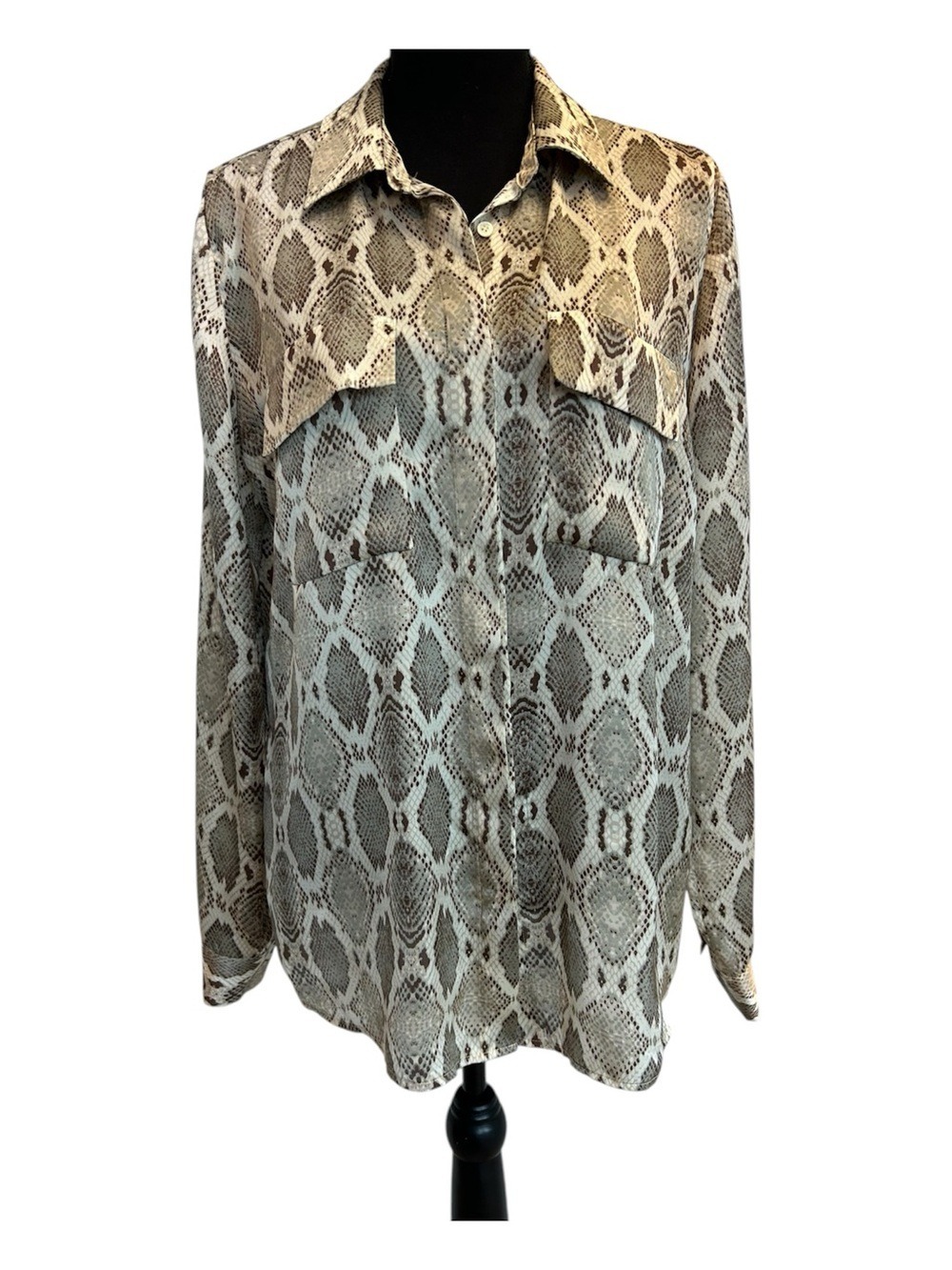 Joe Fresh cream brown Snake Print Button-Up Blouse in Neutral Tones Sz L NWOT